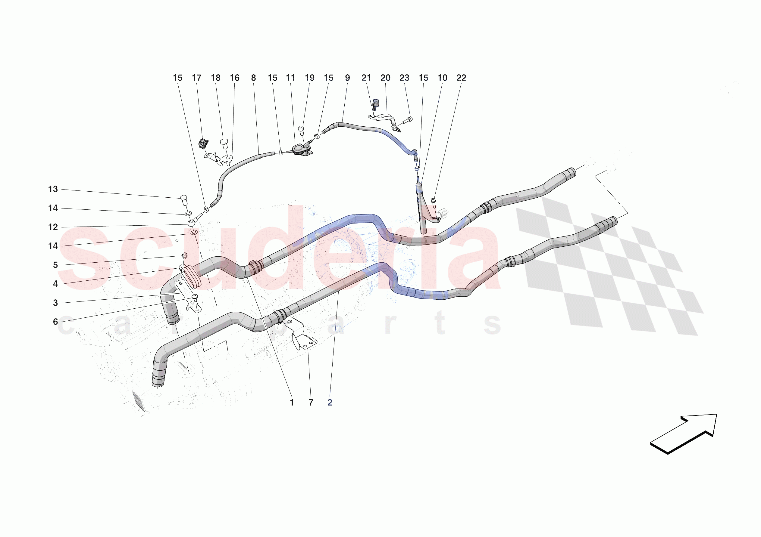 GEARBOX OIL HEAT EXCHANGER AND PIPES - HEAT EXCHANGER AND REAR PIPES of Ferrari Ferrari Purosangue USA