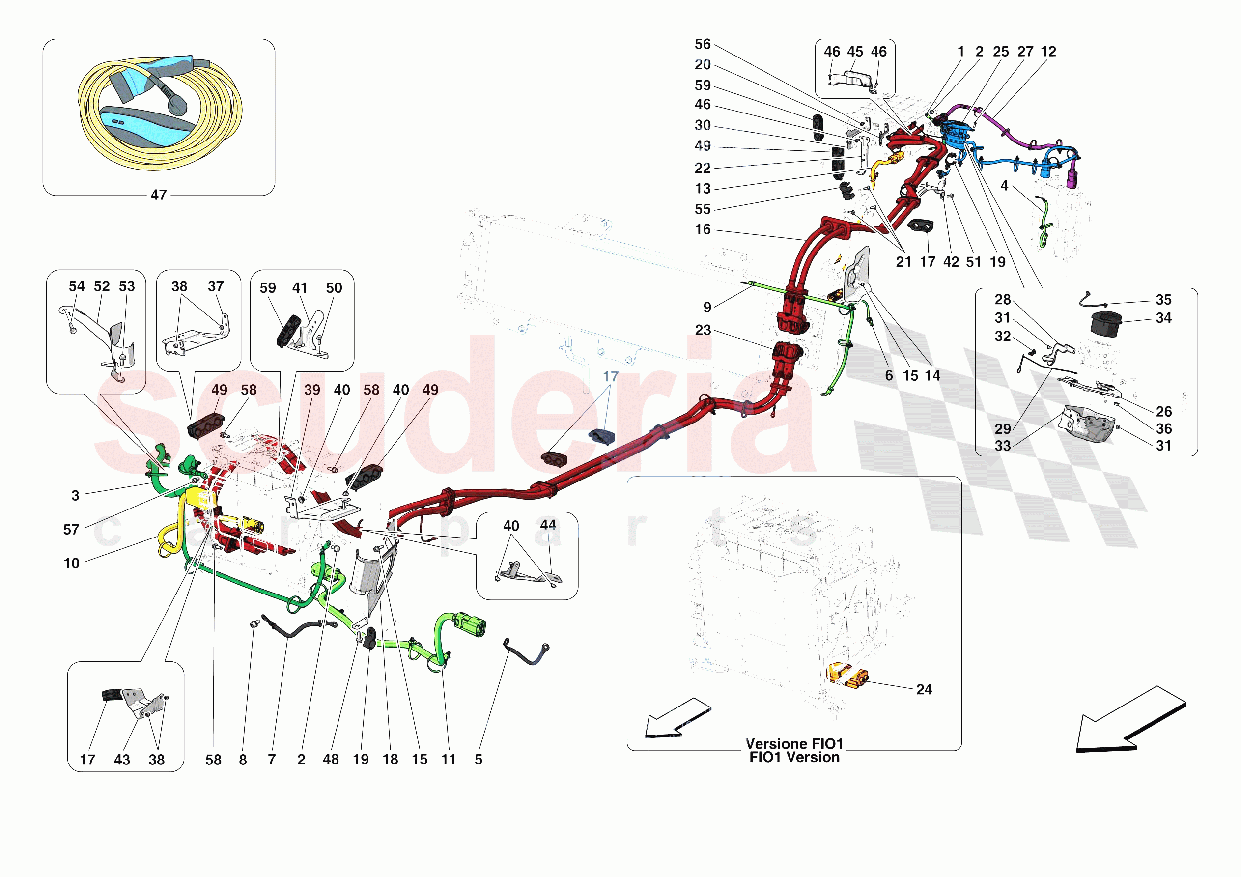 HIGH VOLTAGE WIRING HARNESSES of Ferrari Ferrari SF90 Stradale Europe RH