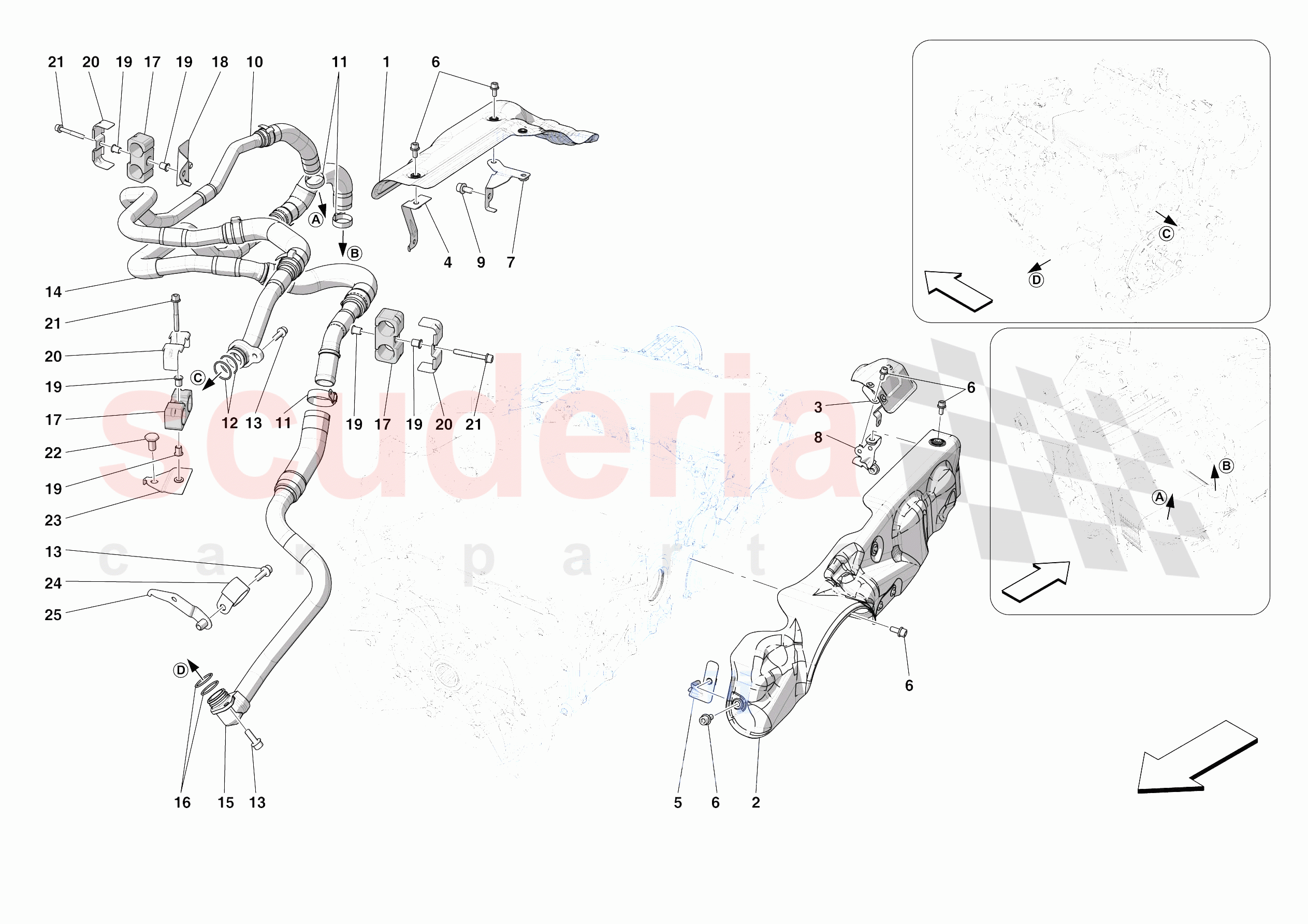 GEARBOX OIL HEAT EXCHANGER AND PIPES - HEAT EXCHANGER AND REAR PIPES of Ferrari Ferrari SF90 XX Spider Europe