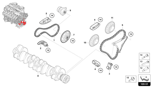 TIMING CHAIN LOW PARTS of Lamborghini Lamborghini REVUELTO REVUELTO COUPE'