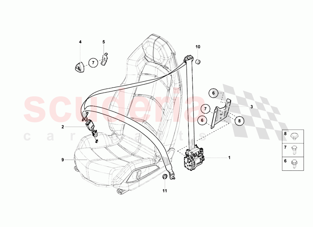 THREE-POINT SAFETY BELT of Lamborghini Lamborghini Aventador LP700 Roadster