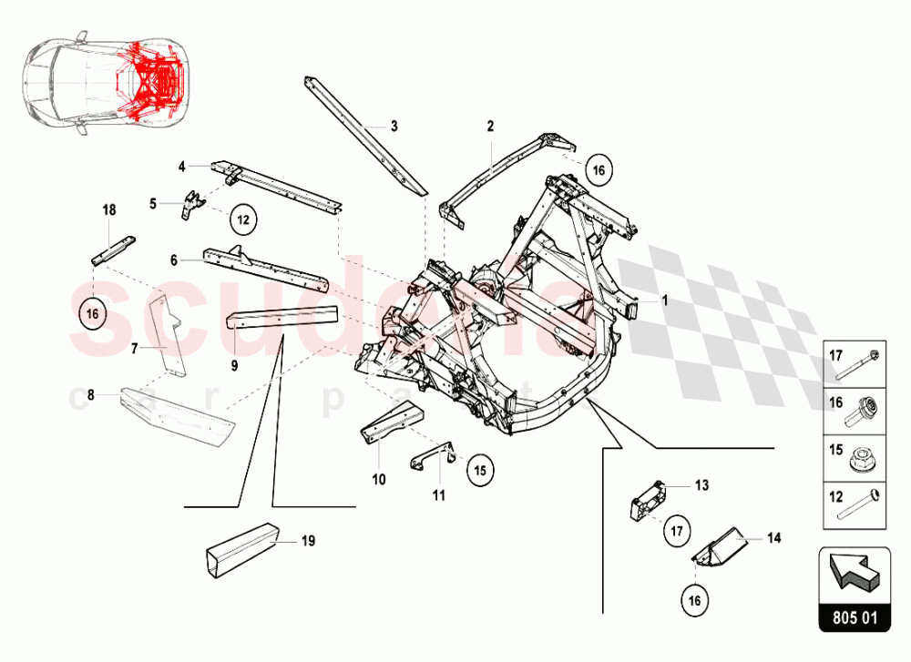 REAR FRAME INNER ELEMENTS of Lamborghini Lamborghini Huracan LP610 Coupe