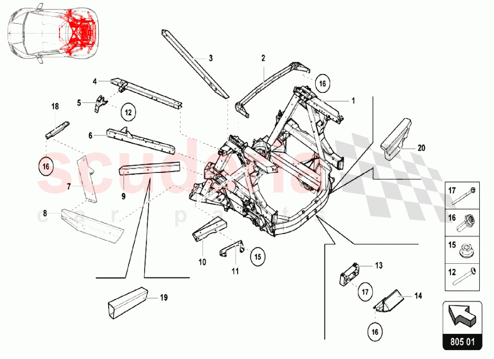 REAR FRAME INNER ELEMENTS of Lamborghini Lamborghini Huracan LP610 Spyder