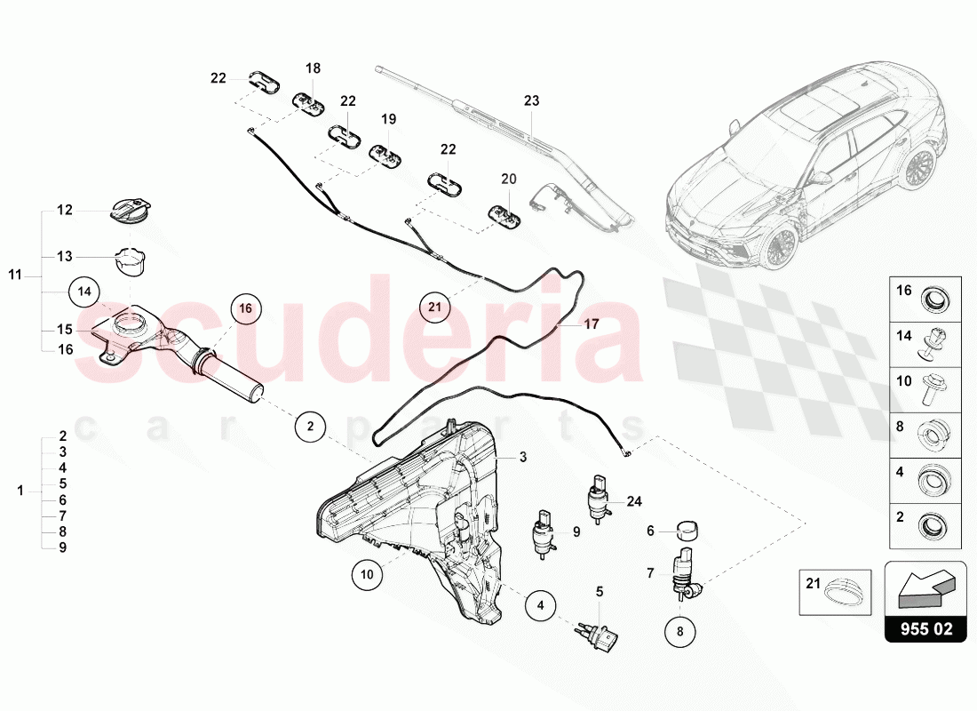 WINDSCREEN WASHER SYSTEM of Lamborghini Lamborghini Urus (2018-2019)