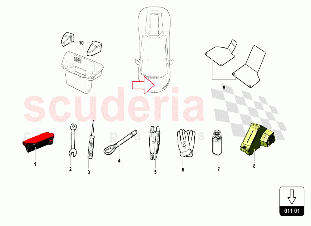 BOARD EQUIPMENT AND TOOLS of Lamborghini Lamborghini Huracan LP610 Coupe