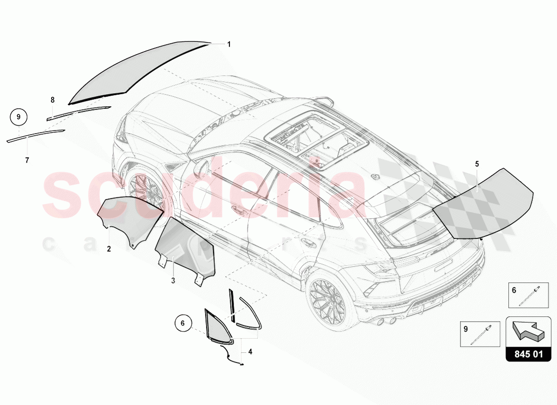 WINDOW GLASSES of Lamborghini Lamborghini Urus (2018-2019)