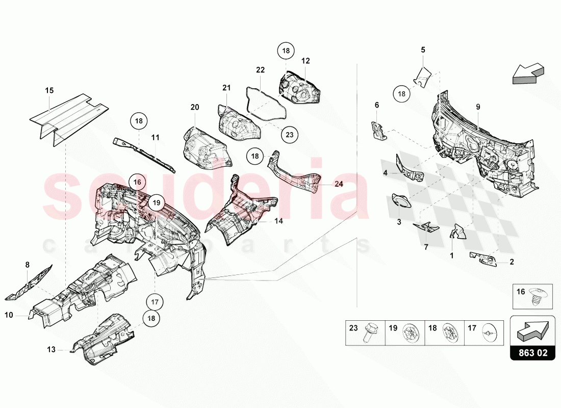 SOUND ABSORBER FOR FLOOR, BULKHEAD AND TUNNEL of Lamborghini Lamborghini Urus (2018-2019)