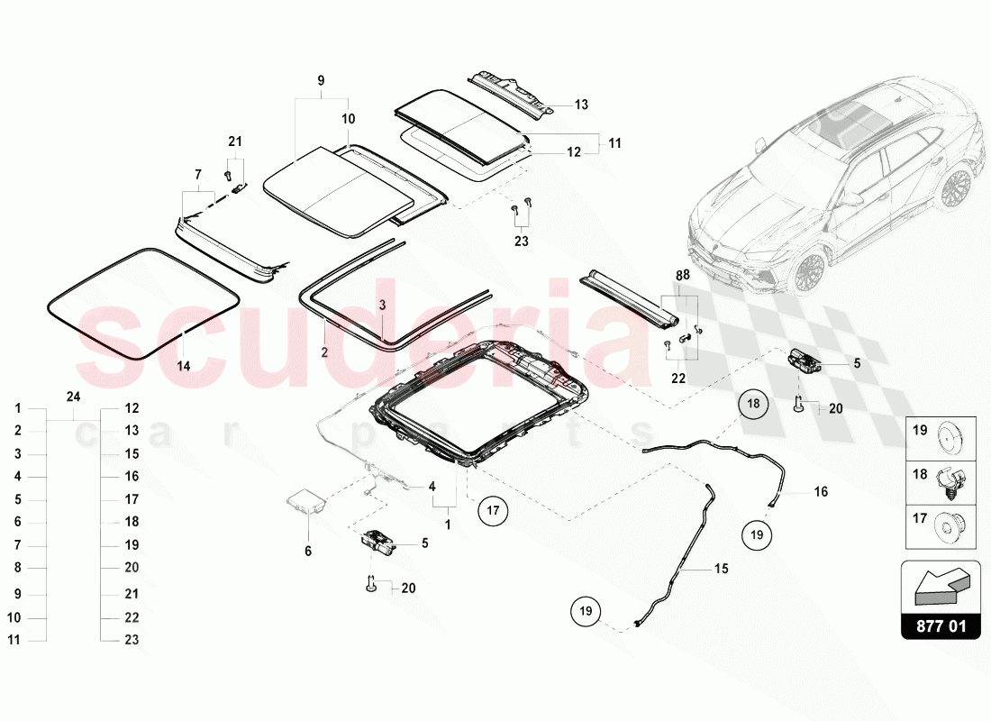 GLASS SUNROOF of Lamborghini Lamborghini Urus (2018-2019)