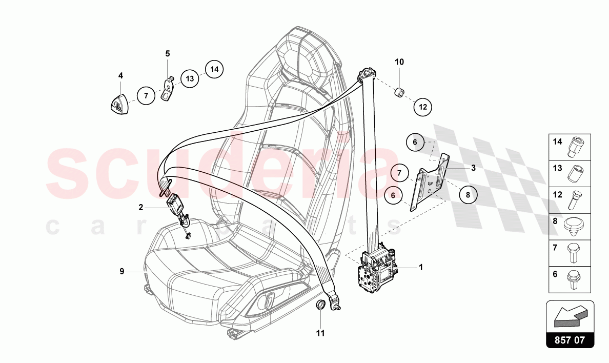3-POINT SAFETY BELT WITH WARNING CONTACT of Lamborghini Lamborghini Aventador LP780 Ultimae Roadster