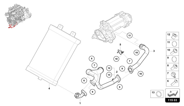 HYDRAULIC SYSTEM AND FLUID CONTAINER WITH CONNECT. PIECES of Lamborghini Lamborghini REVUELTO REVUELTO COUPE'