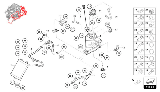 HYDRAULIC SYSTEM AND FLUID CONTAINER WITH CONNECT. PIECES of Lamborghini Lamborghini REVUELTO REVUELTO COUPE'