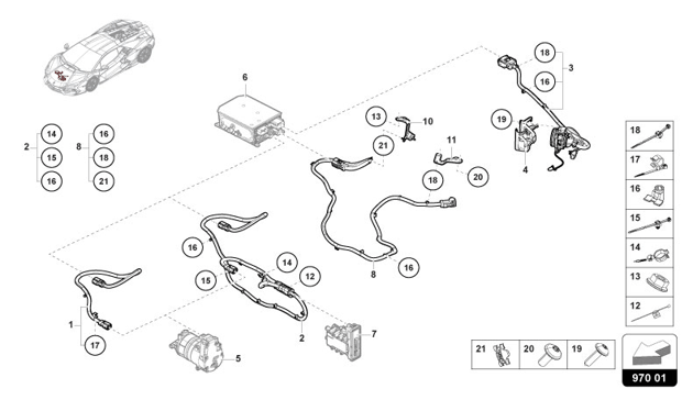 HIGH VOLTAGE WIRE FOR ELEC- TRIC A/C COMPRESSOR LHD of Lamborghini Lamborghini REVUELTO REVUELTO COUPE'