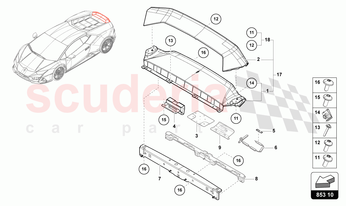 REAR PANEL UPPER PART of Lamborghini Lamborghini Huracan Evo Spyder 2WD