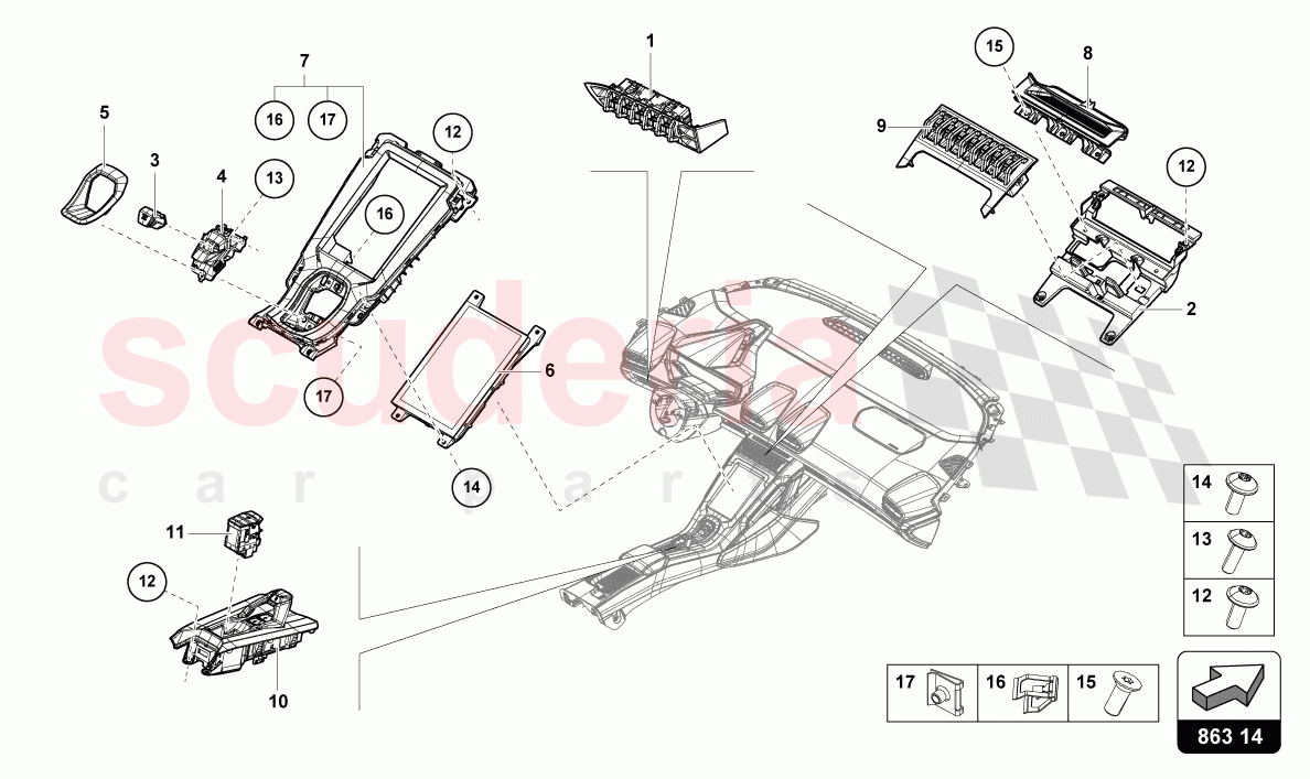 CENTRE CONSOLE, UPPER PART of Lamborghini Lamborghini Huracan Evo Spyder 2WD