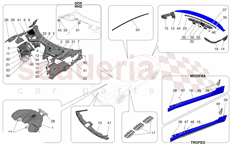 SHIELDS, TRIMS AND COVERING PANELS of Maserati Maserati GranTurismo M189 MODENA  AUTOMATIC 4WD 3.0 BT V6 490 HP