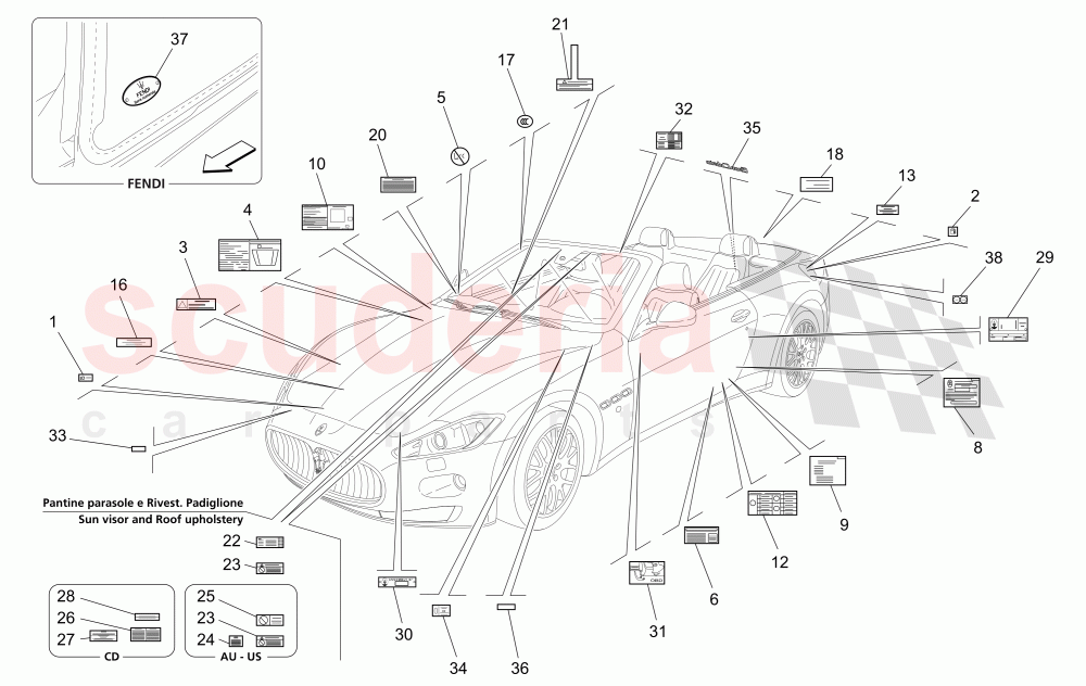 STICKERS AND LABELS (Not available with: Special Edition) of Maserati Maserati GranCabrio (2011-2012) Sport