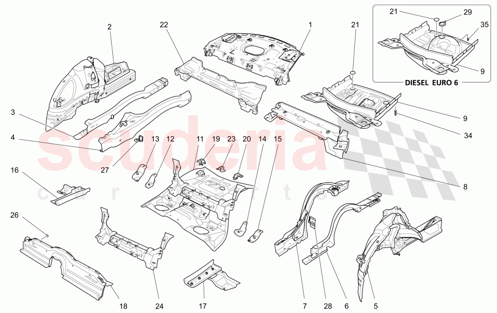REAR STRUCTURAL FRAMES AND SHEET PANELS of Maserati Maserati Ghibli (2017+) S Q4