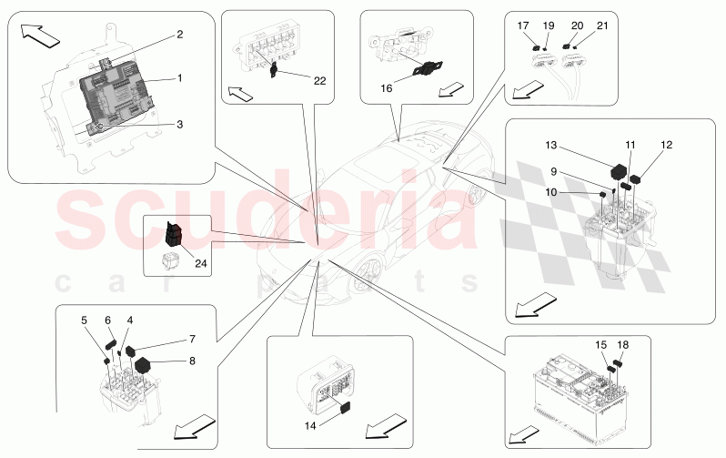 RELAYS, FUSES AND BOXES of Maserati Maserati MC20 Leggenda Automatic 3.0 BT V6 2WD 630HP