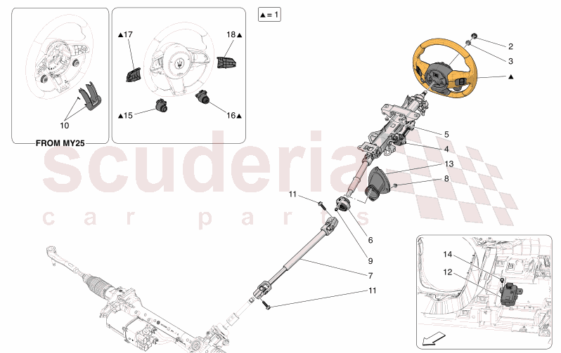 STEERING COLUMN AND STEERING WHEEL UNIT of Maserati Maserati GranTurismo M189 TROFEO  AUTOMATIC 4WD 3.0 BT V6 550 HP