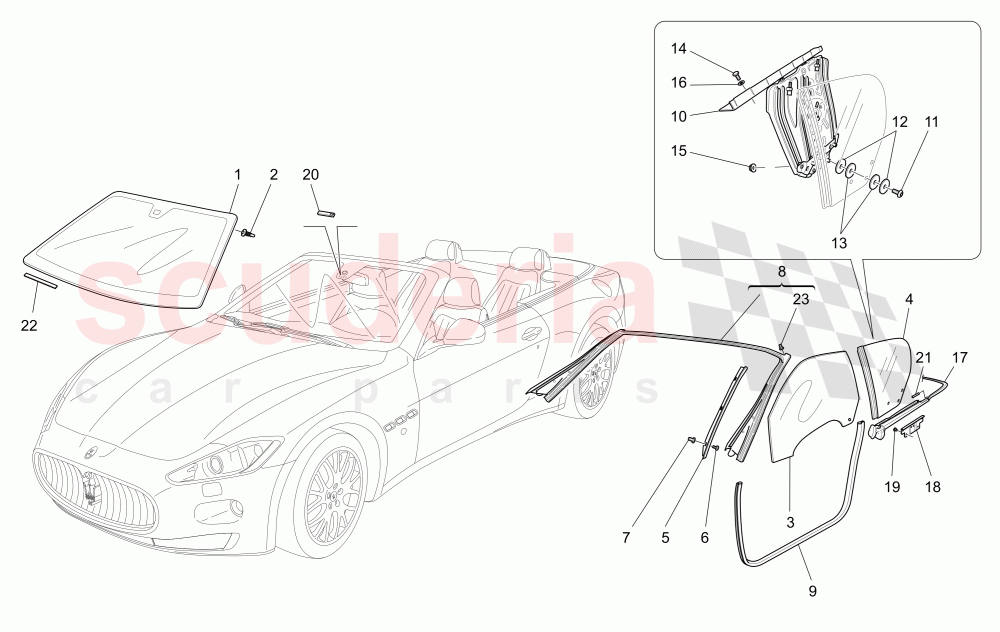 WINDOWS AND WINDOW STRIPS of Maserati Maserati GranCabrio (2013+) Sport