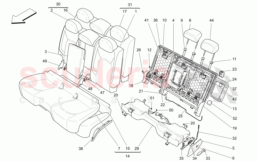 REAR SEATS: TRIM PANELS (Not available with: SPORT 8-WAY POWER FRONT SEATS, 12 WAYS WITH MEMORIES FOR LEVANTE MY18/19, SPORT EQUIPMENT) of Maserati Maserati Levante (2017+)