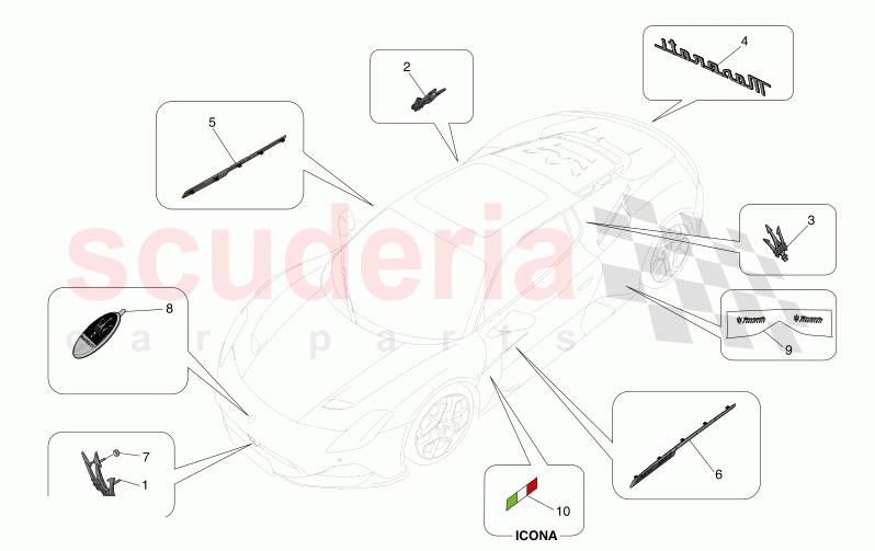 TRIMS, BRANDS AND SYMBOLS of Maserati Maserati MC20 Leggenda Automatic 3.0 BT V6 2WD 630HP