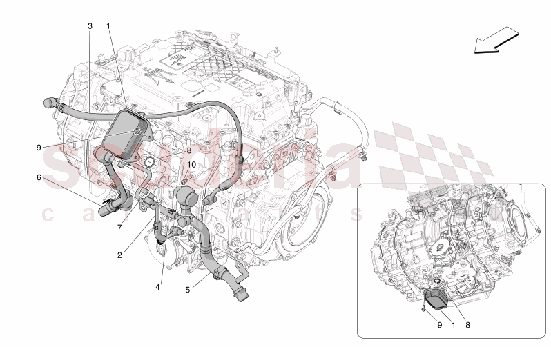 REAR ELECTRIC AXLE - HEAT EXCHANGER AND PIPES of Maserati Maserati GranTurismo M189 FOLGORE  AUTOMATIC 4WD BEV 560 kW