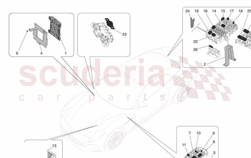 RELAYS, FUSES AND BOXES of Maserati Maserati GranCabrio M189 TROFEO  AUTOMATIC 4WD 3.0 BT V6 550 HP