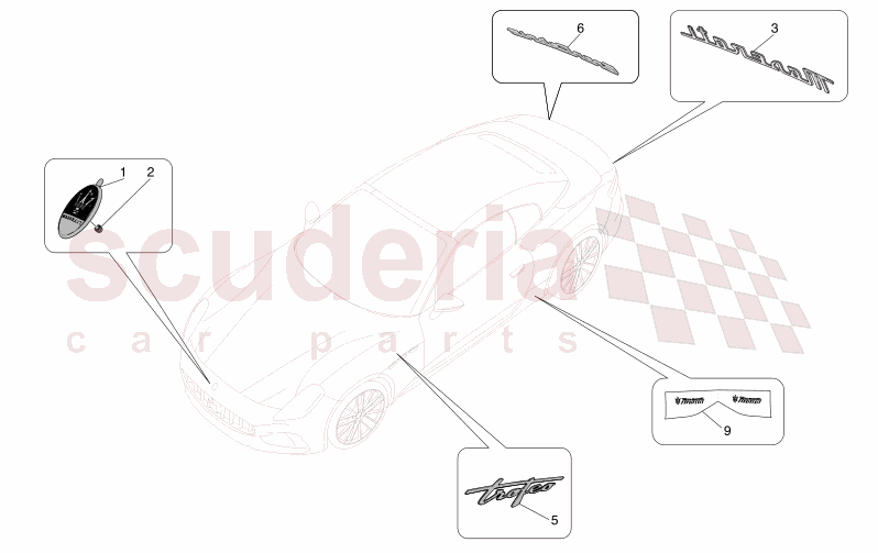TRIMS, BRANDS AND SYMBOLS of Maserati Maserati GranCabrio M189 TROFEO  AUTOMATIC 4WD 3.0 BT V6 550 HP