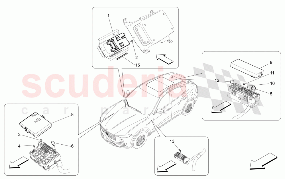 RELAYS, FUSES AND BOXES of Maserati Maserati Levante (2017+) Diesel