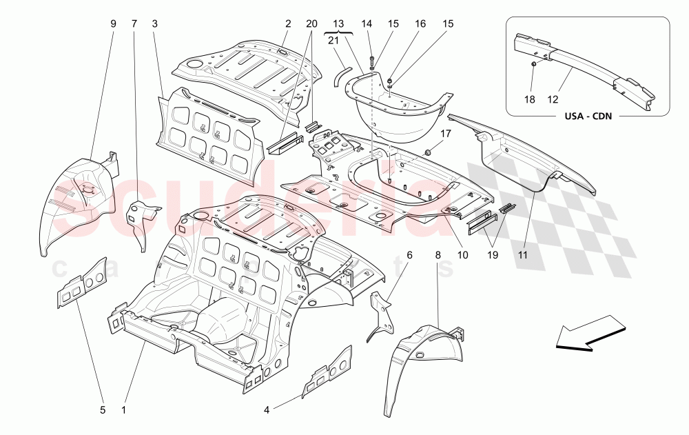 REAR STRUCTURAL FRAMES AND SHEET PANELS of Maserati Maserati 4200 Coupe (2002-2004) CC
