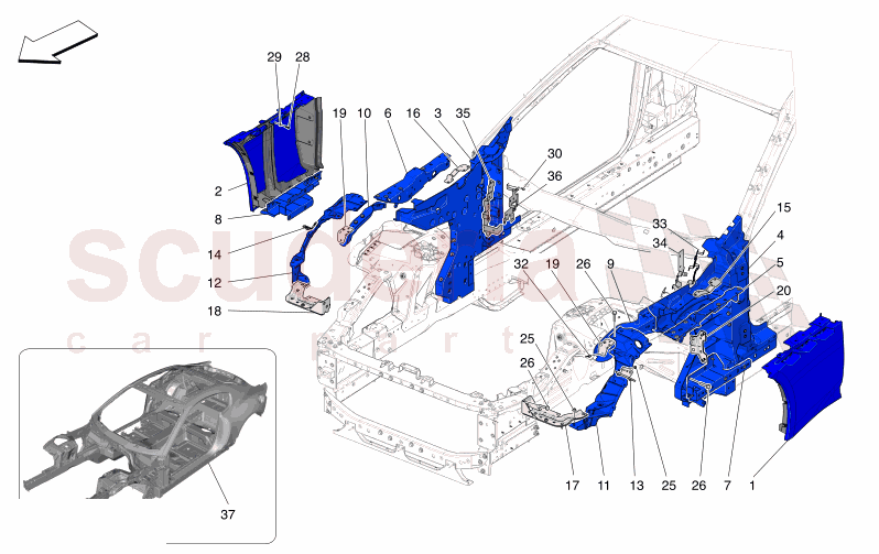BODYWORK AND FRONT OUTER TRIM PANELS of Maserati Maserati GranTurismo M189 FOLGORE  AUTOMATIC 4WD BEV 560 kW