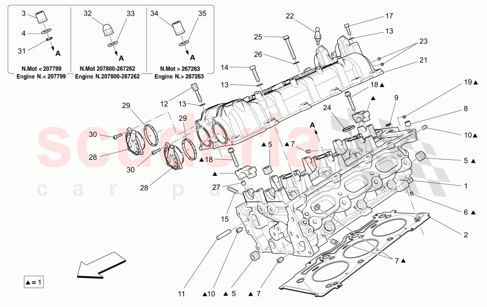 RH CYLINDER HEAD of Maserati Maserati Quattroporte (2013-2016) S V6 410bhp