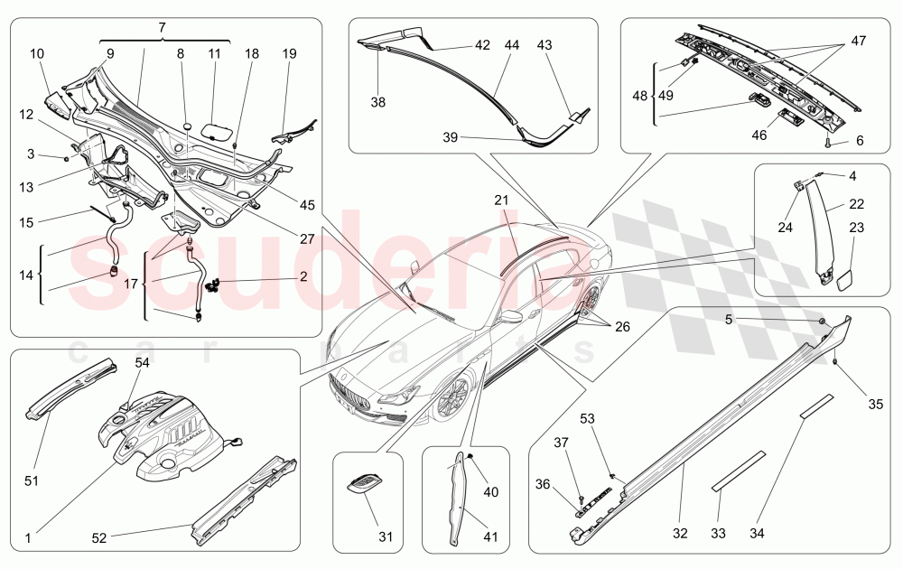 SHIELDS, TRIMS AND COVERING PANELS of Maserati Maserati Quattroporte (2013-2016) S V6 410bhp