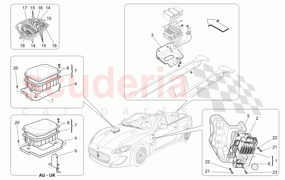 RELAYS, FUSES AND BOXES of Maserati Maserati GranCabrio (2016+) MC Centennial