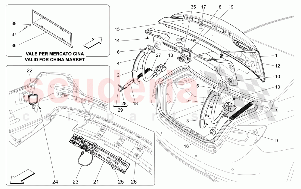 REAR LID (Available with: POWER LIFTGATE WITH KICK SENSOR) of Maserati Maserati Quattroporte (2017+) Diesel