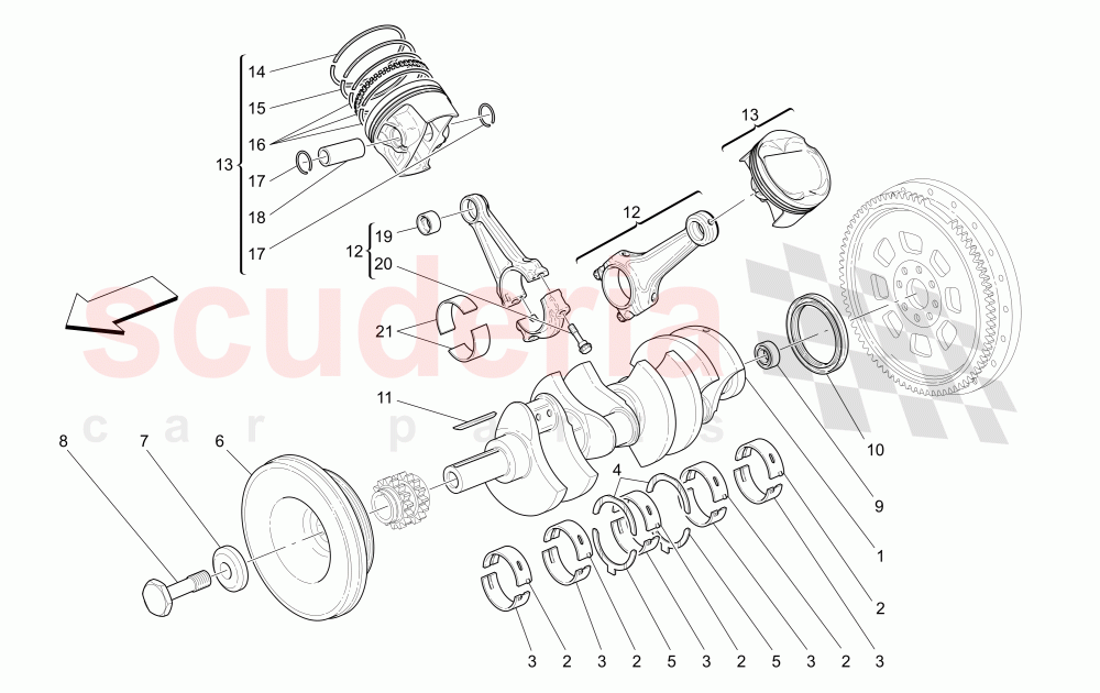 CRANKSHAFT, CONNECTING RODS AND PISTONS of Maserati Maserati 4200 Coupe (2005-2007) GT