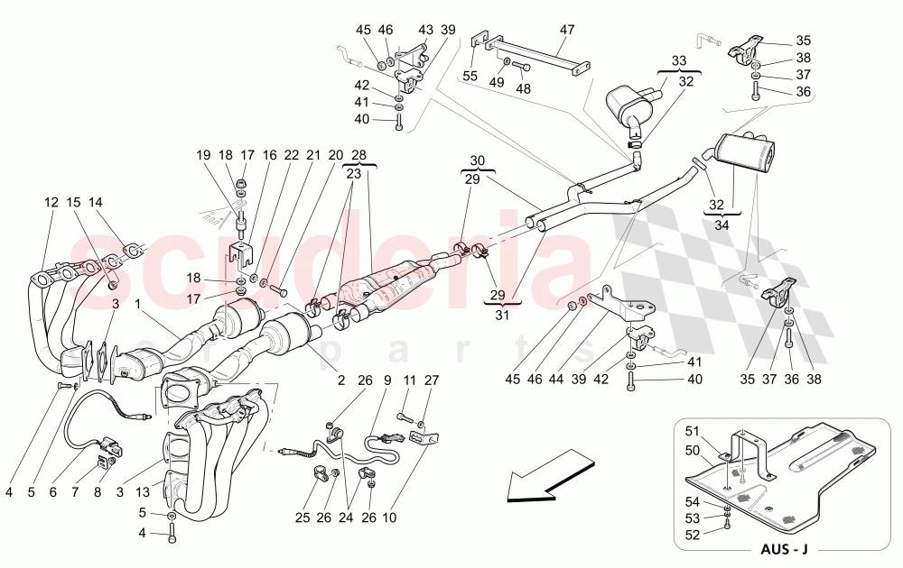 EXHAUST SYSTEM (Available with: "Spyder 90th Anniversary" Version) of Maserati Maserati 4200 Spyder (2005-2007) CC