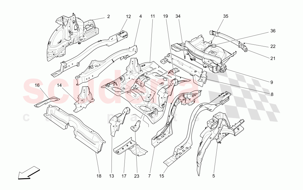 REAR STRUCTURAL FRAMES AND SHEET PANELS of Maserati Maserati Levante (2017+)