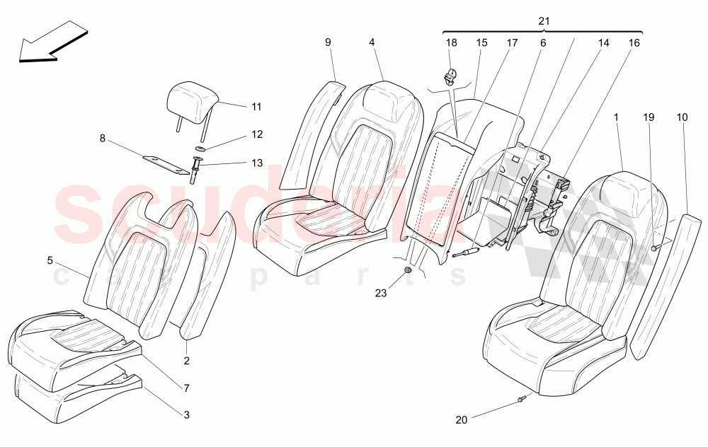 REAR SEATS: TRIM PANELS (Available with: COMFORT-LUXURY REAR SEATS WITH CENTRAL CONSOLENot available with: SPORT 8-WAY POWER FRONT SEATS, 12 WAYS WITH MEMORIES FOR LEVANTE MY18/19) of Maserati Maserati Quattroporte (2013-2016) S Q4