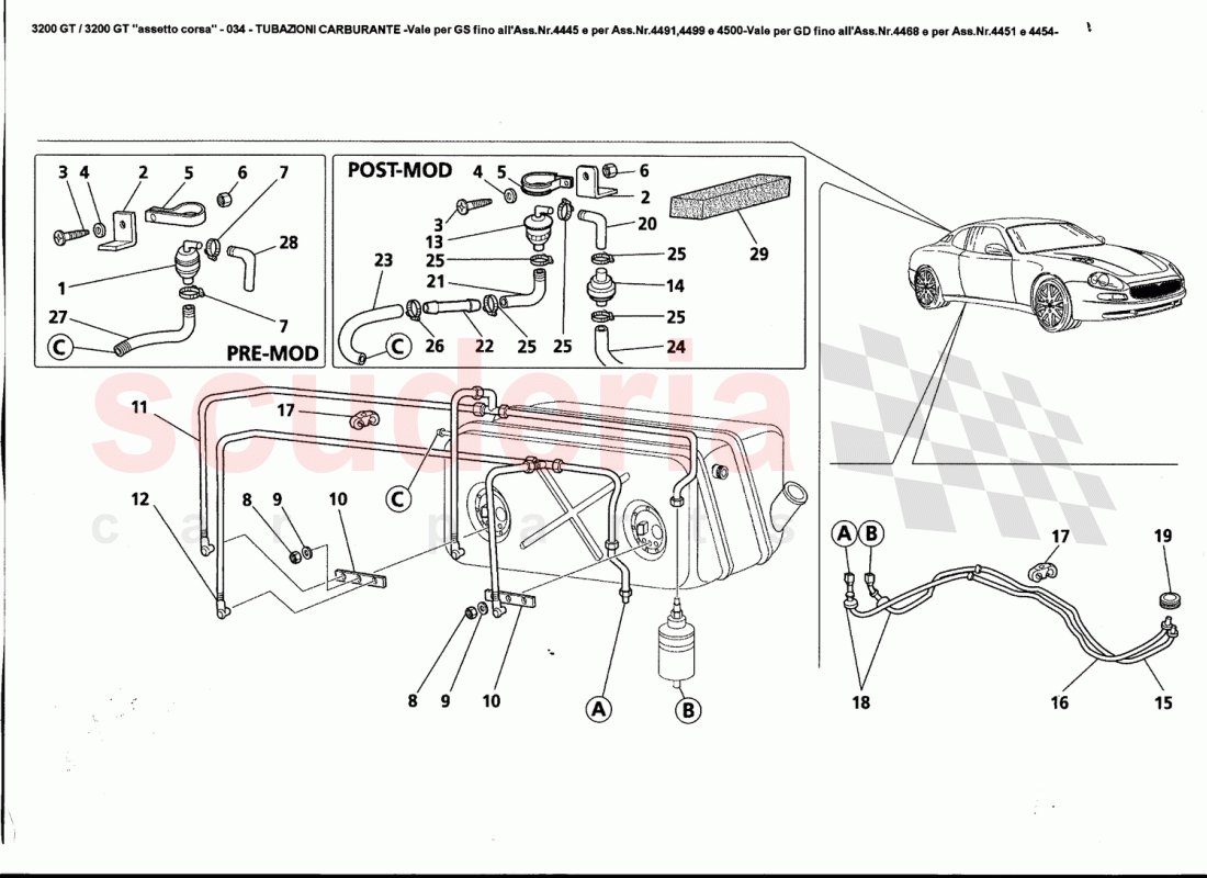 FULL PIPES - Valid for GS till Ass.Nr.4445 and for Ass.Nr.4491, 4499 and 4500 - Valid for GD till As of Maserati Maserati 3200 GT / Assetto Corsa