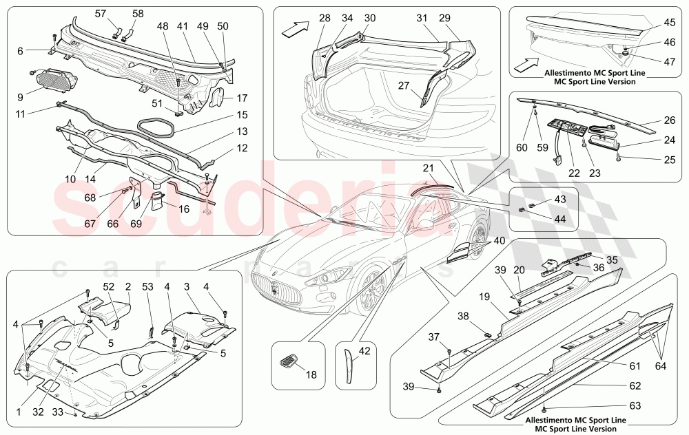 SHIELDS, TRIMS AND COVERING PANELS (Not available with: Special Edition) of Maserati Maserati GranTurismo (2012-2016) Sport Auto