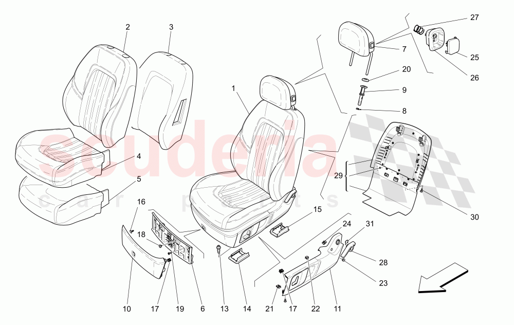 FRONT SEATS: TRIM PANELS (Not available with: SPORT 8-WAY POWER FRONT SEATS, 12 WAYS WITH MEMORIES FOR LEVANTE MY18/19, SPORT EQUIPMENT) of Maserati Maserati Ghibli (2017+) S Q4