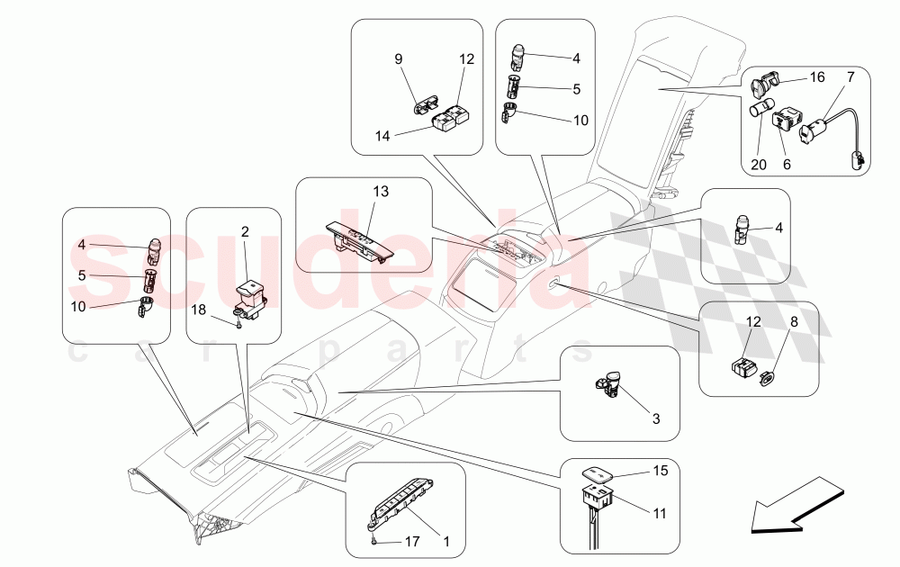 CENTRE CONSOLE DEVICES (Available with: COMFORT-LUXURY REAR SEATS WITH CENTRAL CONSOLE) of Maserati Maserati Quattroporte (2013-2016) V6 330bhp