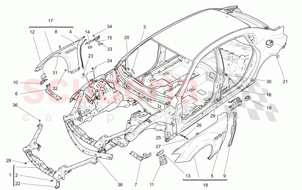 BODYWORK AND FRONT OUTER TRIM PANELS of Maserati Maserati Quattroporte (2013-2016) S V6 410bhp