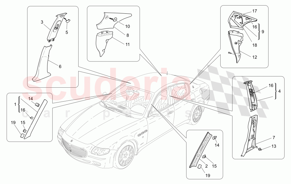PASSENGER COMPARTMENT B PILLAR TRIM PANELS AND SIDE PANELS of Maserati Maserati Quattroporte (2009-2012) Sport GTS
