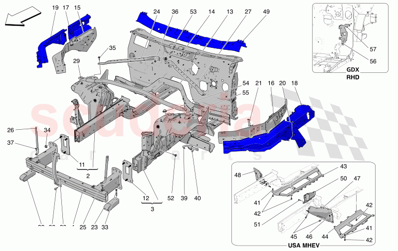 FRONT STRUCTURAL FRAMES AND SHEET PANELS of Maserati Maserati Grecale GT  Automatic 2.0 T4 4WD 300HP MHEV