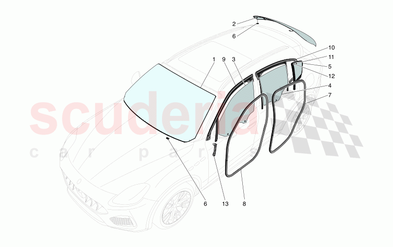 WINDOWS AND WINDOW STRIPS of Maserati Maserati Grecale GT  Automatic 2.0 T4 4WD 300HP MHEV