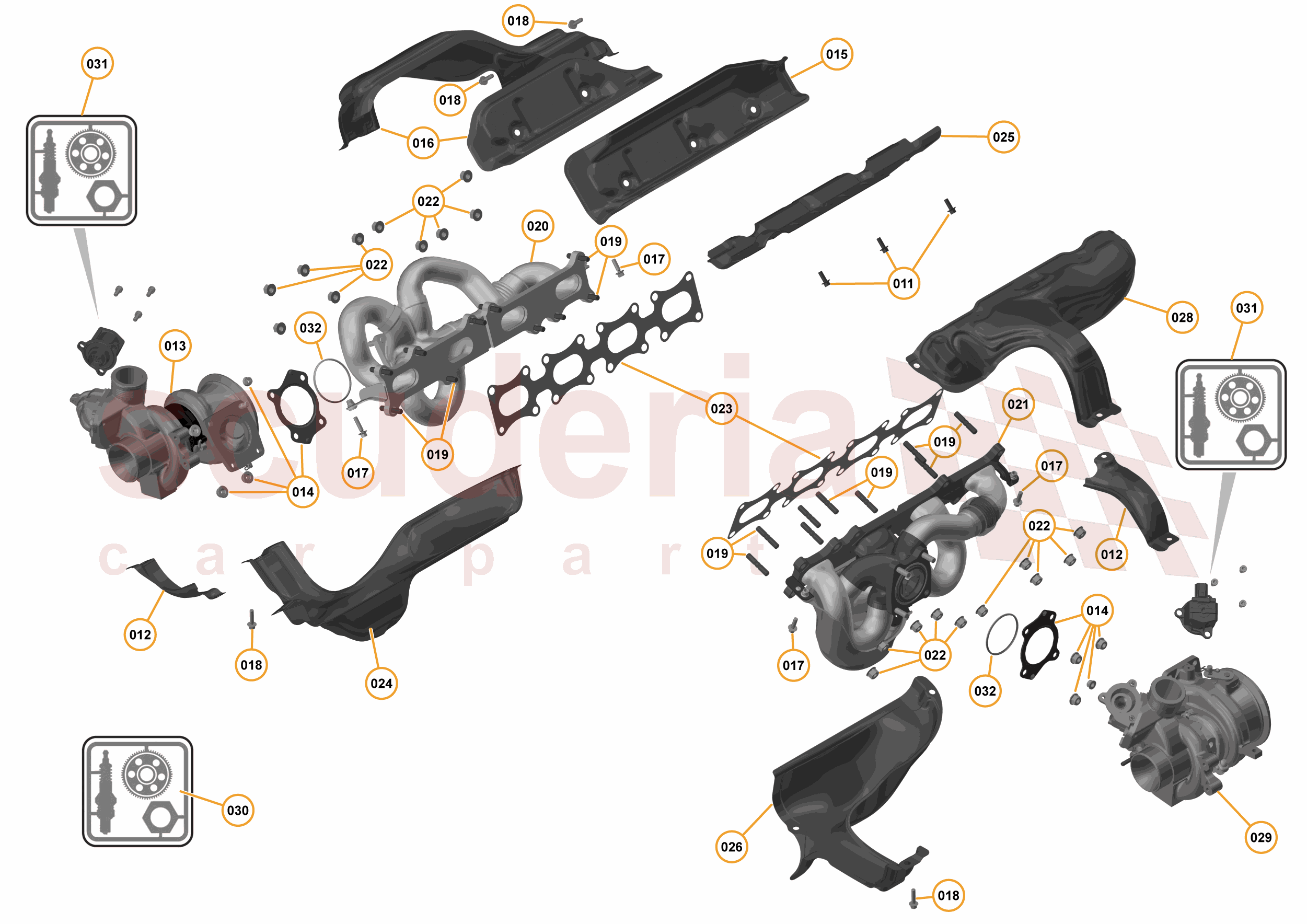 16 - F1 - POWER UNIT - 16.8 - 01 - POWER UNIT - EXHAUST MANIFOLD + TURBOCHARGERS of McLaren McLaren McLaren 675LT Spider