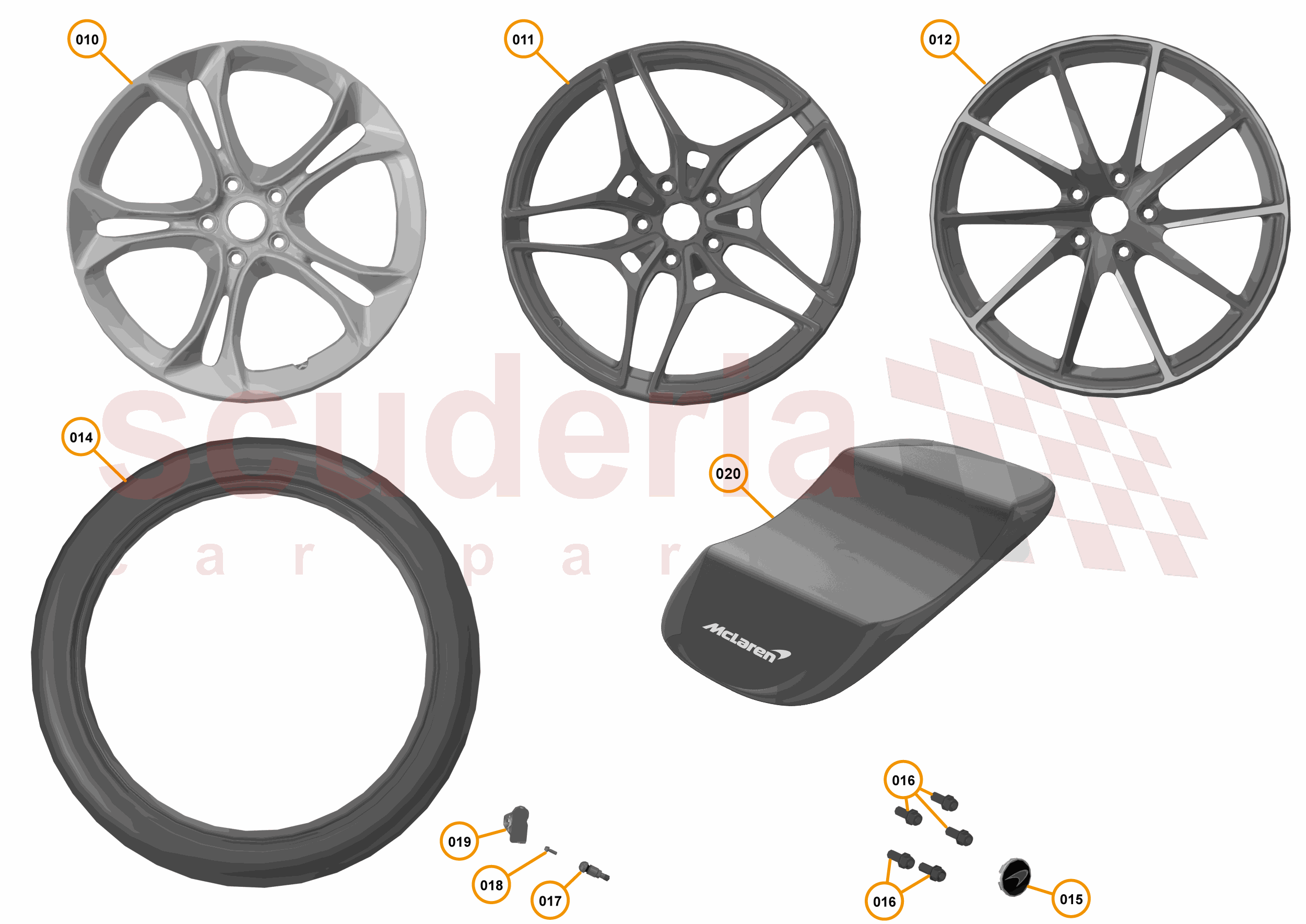 21 - SUSPENSION - WHEELS & TYRES FRONT - 21.1 - WHEEL &TYRE ASSEMBLIES FRONT of McLaren McLaren McLaren 720S Coupe